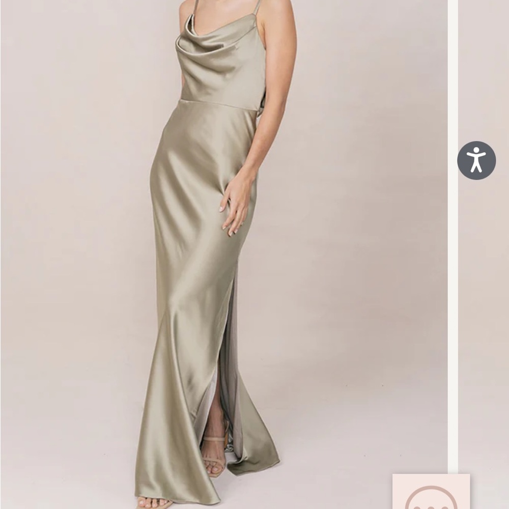 Revelry Nadia Satin Dress in Silver Sage